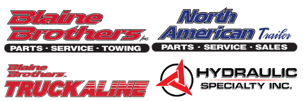 Blaine Brothers, North American Trailer, TruckALINE, and Hydraulic Specialty Inc. logos showcasing partnership for employee mortgage benefits with Refined Lending.