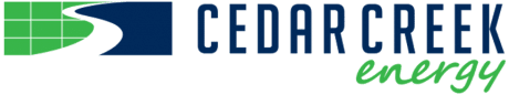 Cedar Creek Energy logo featuring a stylized river and grid design, representing sustainable energy solutions.