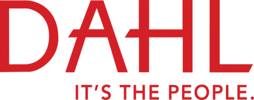 DAHL logo featuring bold red letters with the tagline "IT'S THE PEOPLE," representing teamwork and community focus in partnership with Refined Lending for mortgage services.