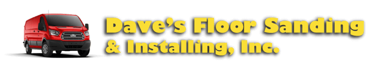 Red van with company logo for Dave's Floor Sanding & Installing, Inc., emphasizing flooring services and teamwork.
