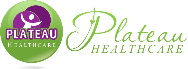 Plateau Healthcare logo featuring a green circle with a purple figure and the text "Plateau Healthcare" in green cursive font.