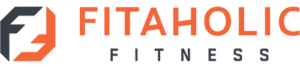 Fitaholic Fitness logo featuring a stylized letter 'F' and the word 'FITNESS' in bold typography.