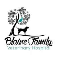Blaine Family Veterinary Hospital logo featuring a tree, a dog silhouette, and a cat, symbolizing community and care in partnership with Refined Lending for employee mortgage benefits.