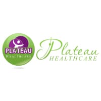 Plateau Healthcare logo featuring a green and purple color scheme, text "Plateau" in elegant font and "HEALTHCARE" in a bold, modern style.