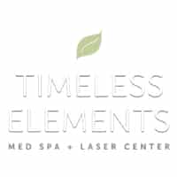 Timeless Elements logo for a med spa and laser center, featuring a leaf design, emphasizing wellness and beauty services.