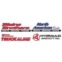 Logos of Blaine Brothers, North American Truck Parts, and Hydraulic Specialty Inc., representing services in truck parts, service, and towing.